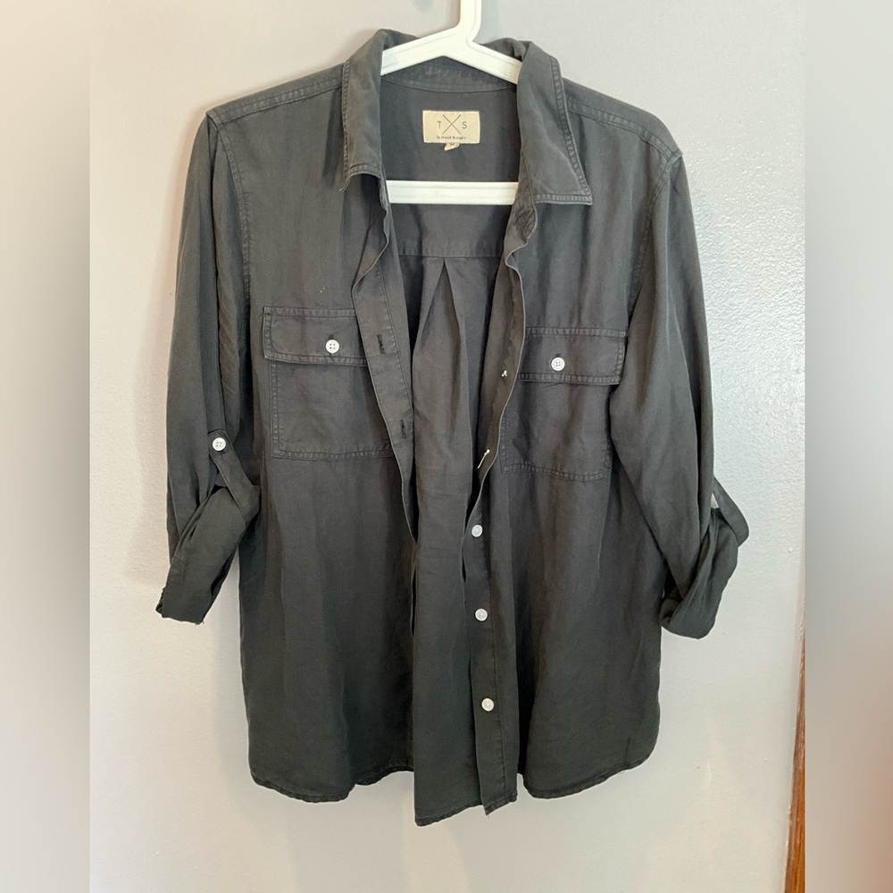 Thread & Supply Charcoal Button-Down Shirt 100% Tencel M